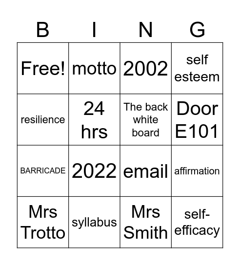 Intro to Psy. Bingo Card