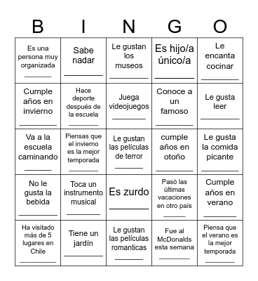 BINGO para conocerse Bingo Card