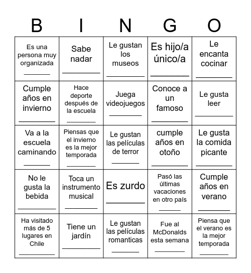 BINGO para conocerse Bingo Card