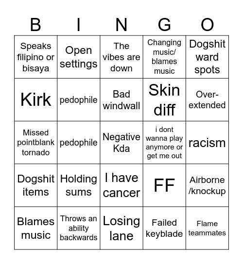 Rendelete hate watching bingo card Bingo Card