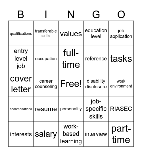 Career Development Bingo Card