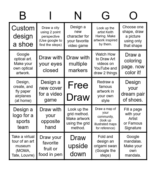Art Choice Bingo Card