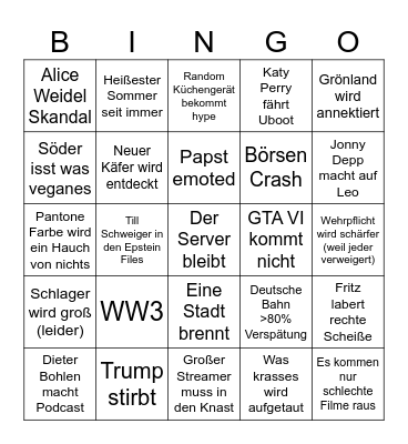 2026 Jahres Bingo Card