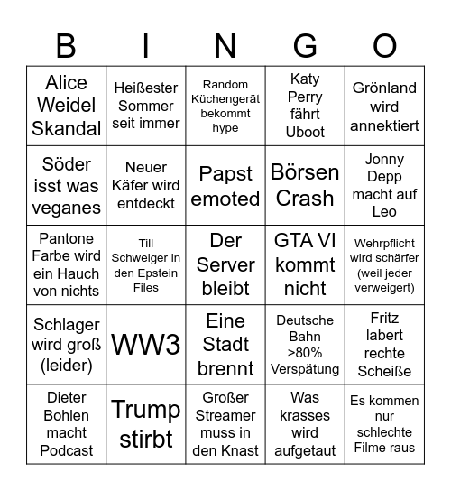 2026 Jahres Bingo Card