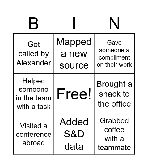 DR Bingo Card