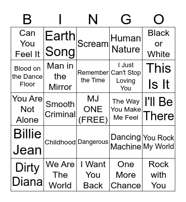 Michael Jackson ONE BINGO Card