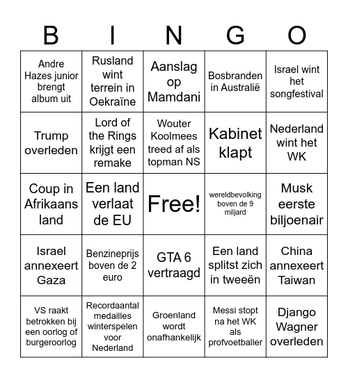 2026 gebeurtenissen bingo Card