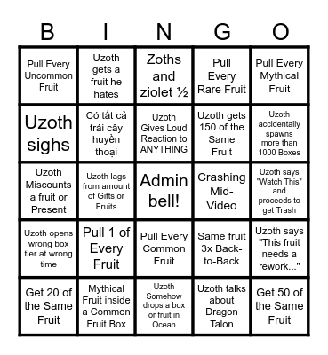 Uzoth Gift Opening Bingo 2025 Bingo Card