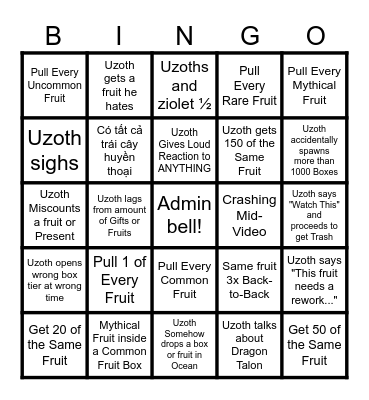 Uzoth Gift Opening Bingo 2025 Bingo Card