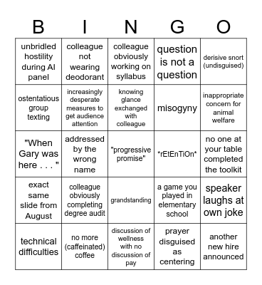 faculty "retreat" s/26 Bingo Card