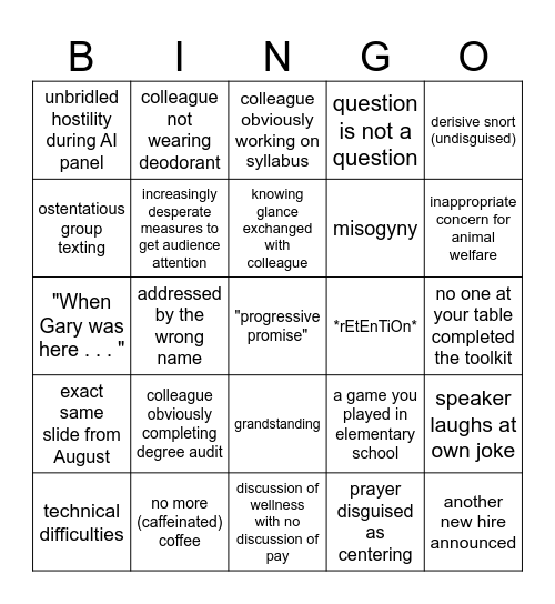 faculty "retreat" s/26 Bingo Card