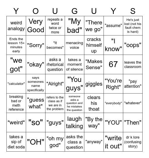 Dr K Bingo Card