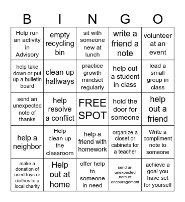 Random Acts of LEADERSHIP Bingo Card