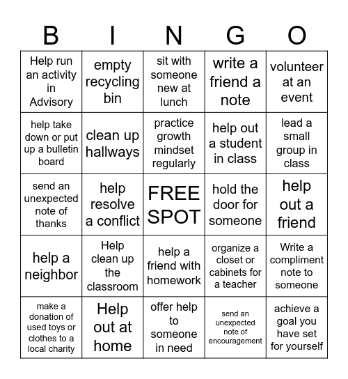 Random Acts of LEADERSHIP Bingo Card