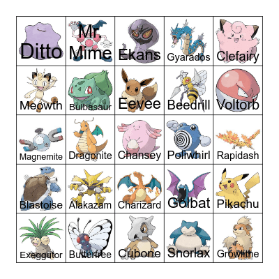 Pokemon Bingo! Bingo Card