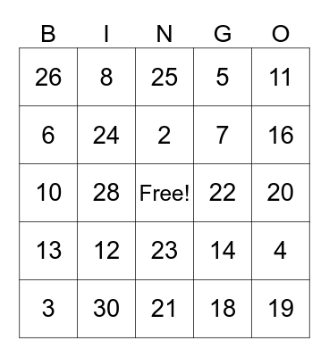Lowercase Letters Bingo Card