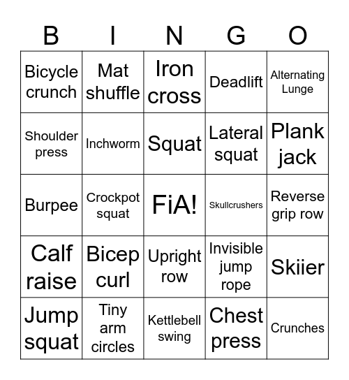 FiA Bingo Card