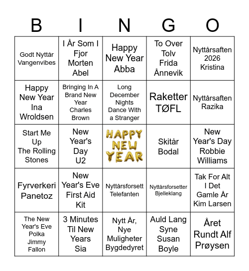 NYTTÅRSBORD Bingo Card