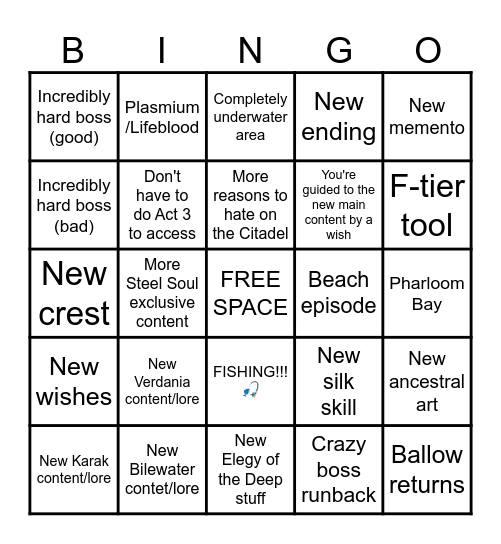 Silksong Sea of Sorrow Bingo Card