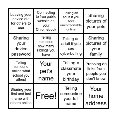 Privacy Bingo Card