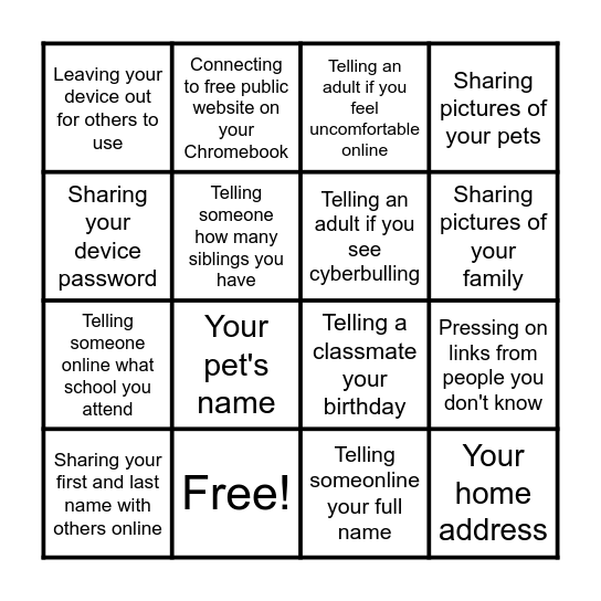 Privacy Bingo Card