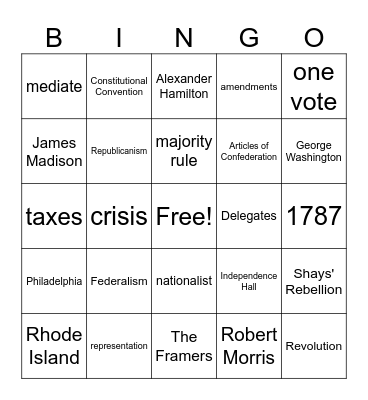 Constitutional Convention Bingo Card