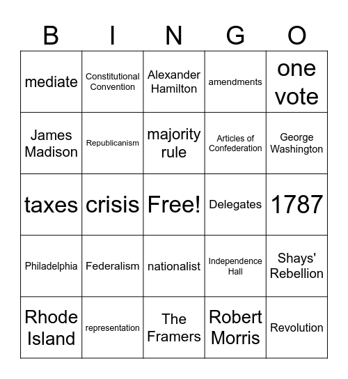 Constitutional Convention Bingo Card