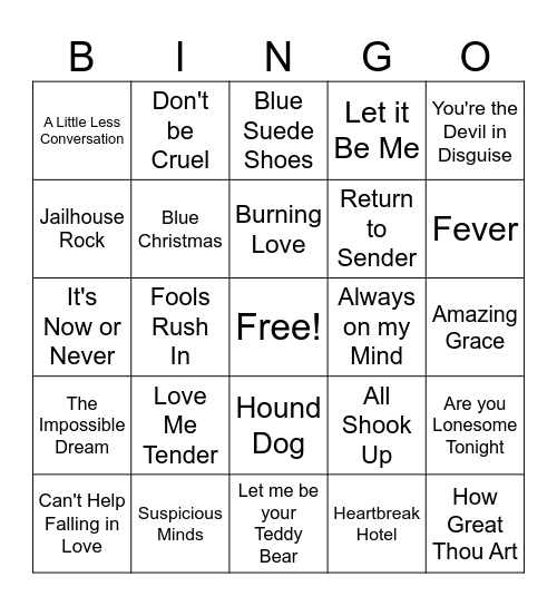 Elvis Bingo Card