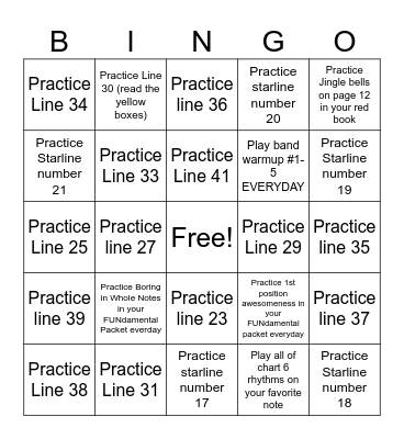 Due 1/7 brass bingo XMAS BREAK Bingo Card