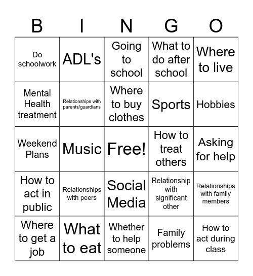 Head or Heart Decisions Bingo Card