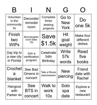 K's 2026 Bingo Card