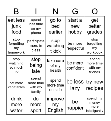 NEW YEAR'S RESOLUTIONS Bingo Card