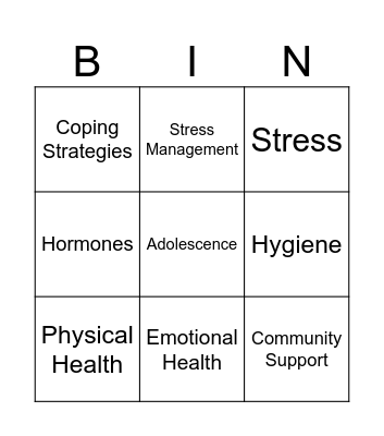 Intro to Health Bingo Card