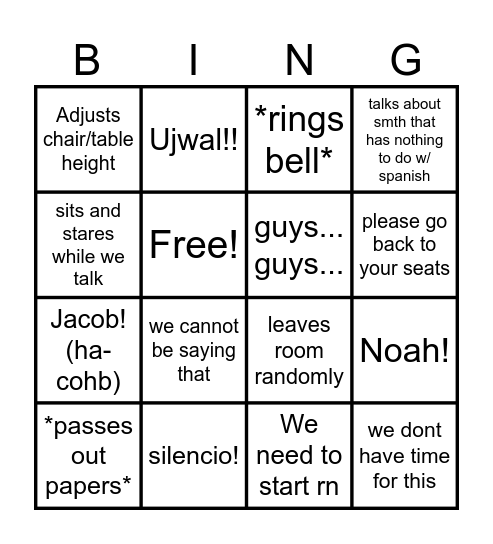 Mr. Navarro Bingo Card