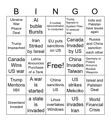 2026 political Bingo Card