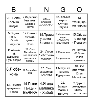 музыкальное лото Bingo Card