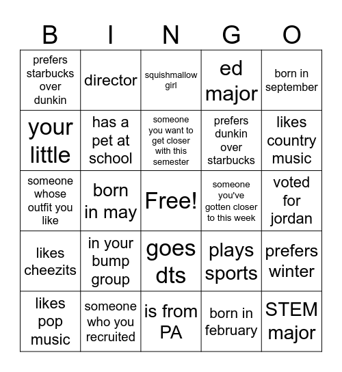 ASA sister bingo Card