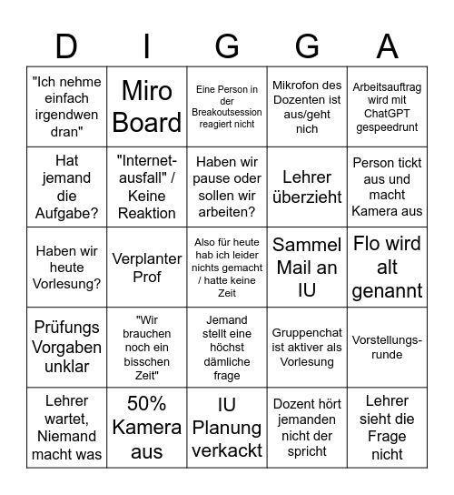 IU Bullshit Bingo Card