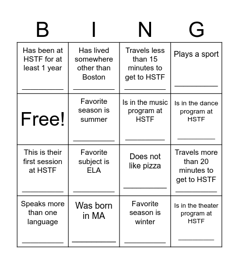 Find someone who... Bingo Card