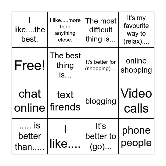 Optimise a2 U4 Speaking Bingo Card