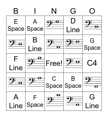 Bass Clef Bingo Card