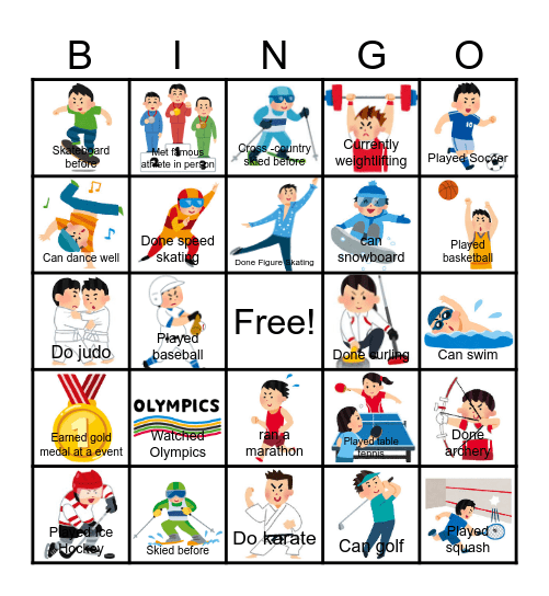 Find Someone Who (Olympic Games) Bingo Card