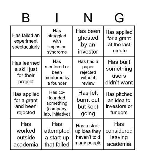 PhD winter school bingo Card