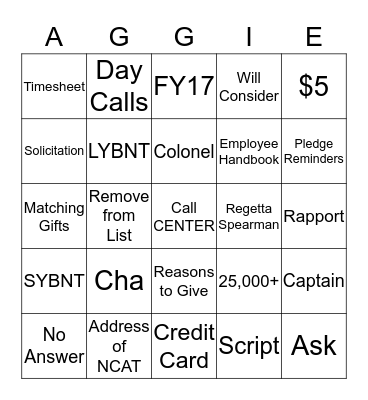 AGGIE BINGO Card