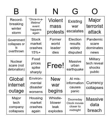 2026 Apocalypse Bingo Card