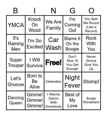 Disco Music Bingo Card