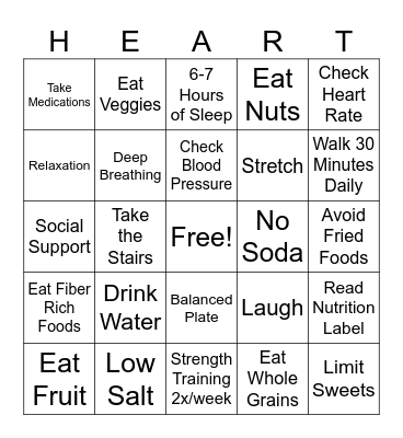 Heart Healthy Bingo Card