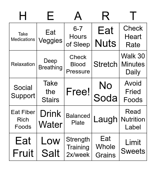 Heart Healthy Bingo Card