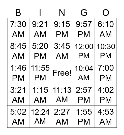 Bingo Korean Time Edition Bingo Card