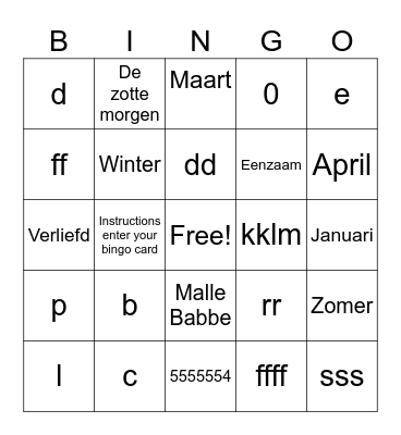 Test 1 Bingo Card